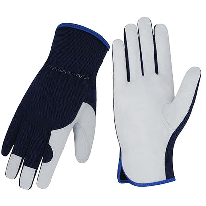 Gardening Gloves, Garden Gloves for Women and Men, Thorn Proof Working Gloves, Durable Leather Work Garden Gloves for Yard & Outdoor Work, Blue, S