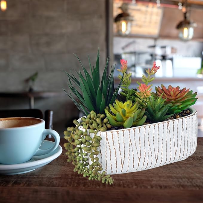 Fake House Plants Artificial - 8.7" Assorted Faux Succulents in Pots for Office Desk Decor and Bathroom Plants Decor - Small Shelf Decor and Cute Fake Plants for Room Kitchen