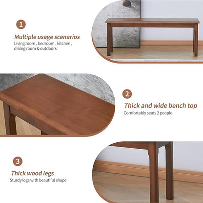 Outdoor indoor wood Bench, 47″Patio Garden,balcony,restaurant,canteen,refectory, entryway,kitchen,farmhouse,dining room,bedroom Wooden Bench,solid Wood benches for dining table,2 Person seat bench