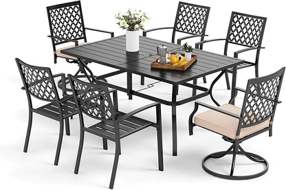 MFSTUDIO Patio Dining Set for 6, Outdoor Table and Chairs Set with Umbrella Hole, 7 Piece Metal Outdoor Dining Set, Patio Furniture Set for Deck Backyard Poolside Garden