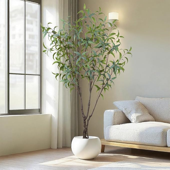 6.89ft Aritificial Eucalyptus Trees for Indoor Home Decorations, Tall Faux Eucalypt Trees with Lifelike Leaves for Outdoor Decor, Nearly Natural Fake Floor Plants for Living Room Office