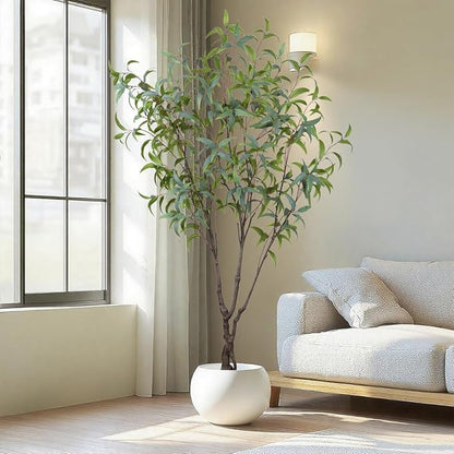 6.89ft Aritificial Eucalyptus Trees for Indoor Home Decorations, Tall Faux Eucalypt Trees with Lifelike Leaves for Outdoor Decor, Nearly Natural Fake Floor Plants for Living Room Office