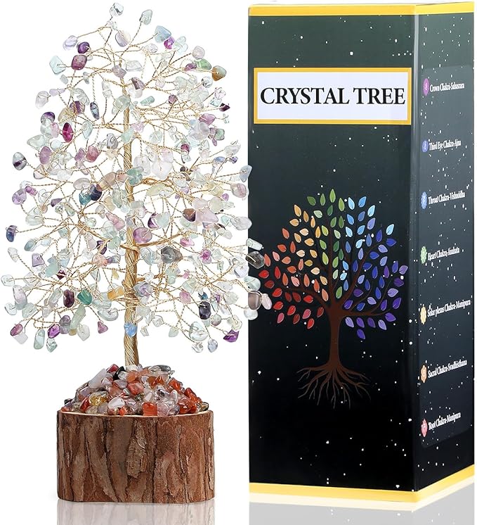 DUQGUHO Fluorite Crystal Tree Positive Energy Tree of Life Spiritual Gifts for Women House Warming Gifts New Home Wedding Gifts Crystal Ornament Home Decor