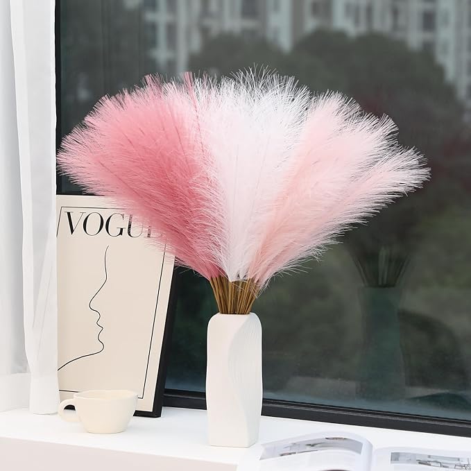 60pcs Faux Pampas Grass - 24 Inch Pink Pampas Grass Home Decor, Artificial Colored Pompas Grass for Room Decor, Wedding Centerpieces and Baby Shower Decorations (Blush & White & Pink)