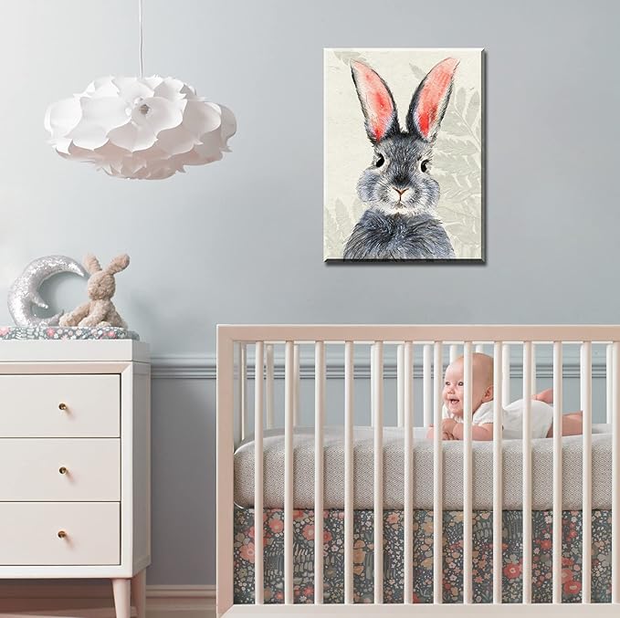 BLINFEIRU Bunny Wall Art Framed Canvas Print, Easter Bunny Poster for Nursery Kids Room Decor, Funny Cute Rabbit Picture, Modern Home Artwork 12x16 Inch
