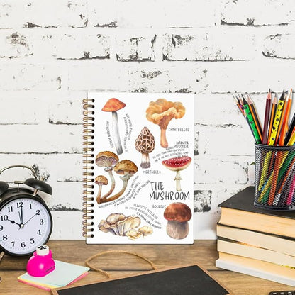 Rustic Mushrooms Spiral Notebook, Cottagecore Mushrooms Journal Notebook, Educational Mushroom Journaling Notebooks for Women Men, Mushroom Office School Supplies Gifts, 5.5x8.3 Inch