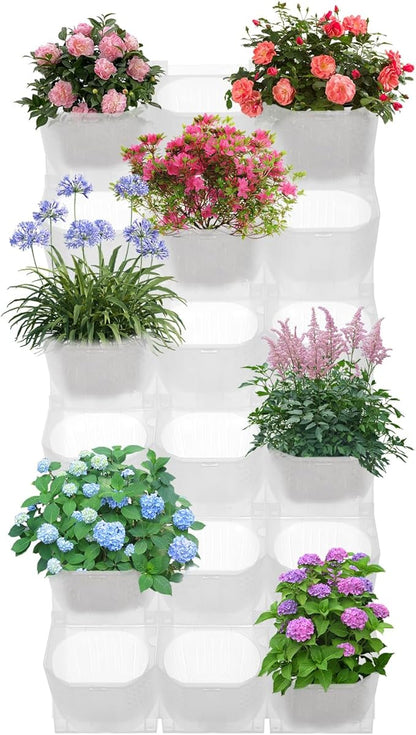 Wall-Mounted Flower Pot Holder for Indoor Outdoor Use on Balcony, Patio, Garden (36-Slot White)