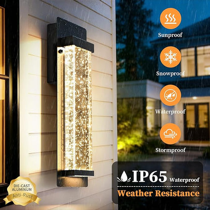 14" Bubble Glass LED Outdoor Wall Sconce Lights Exterior 2-Pack, Waterproof Modern Outdoor Porch Lights Wall Mount 3000K, 12W Black Exterior Lighting Fixtures Coach Lights for Garage House