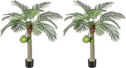 Artificial Phoenix Palm Tree with Coconut Fruit Outdoor Indoor Decor Large Faux Coconut Silk Palm Tree Tropical Fake Tree Large Faux Sago Palm Plant for Home Yard Outside (5 FT)