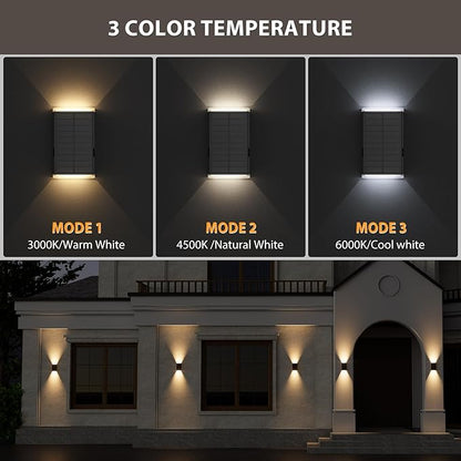 Solar Wall Light Outdoor , 3000/4000/6000K 3 Modes Dusk to Dawn Lighting Wall Sconce IP67 Waterproof Up and Down Solar Lights Outdoor Front Door Light for House, Garage, Porch, Doorway,Fence (6PACK)