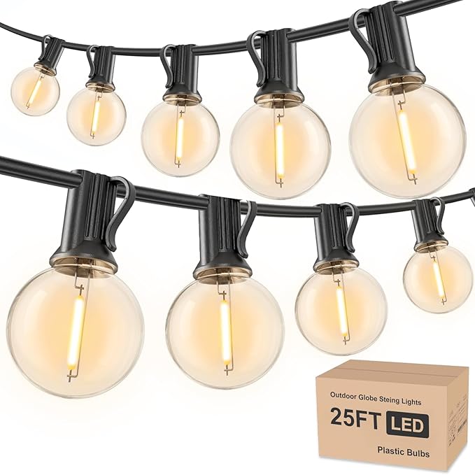 RTTY Outdoor String Lights 25ft, G40 Led Patio Lights with 13pcs Bulbs,Waterproof Shatterproof Dimmable Connectable Hanging Globe Outdoor Lights for Cafe Bistro Backyard Gazebo Balcony Party, Black