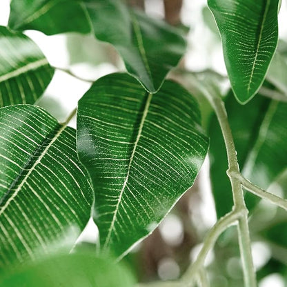 Artificial Tree in Modern Swirl Pattern Planter, Fake Ficus Silk Tree for Indoor and Outdoor Home Decoration - 75" Overall Tall (Plant Pot Plus Tree)