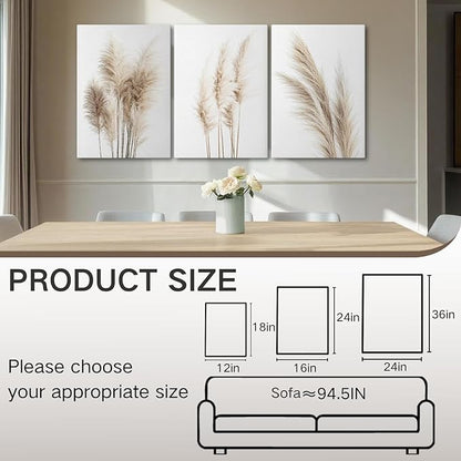 Wivsev Pampas Grass Canvas Wall Art,Beige Botanical Wall Art,Nature Botanical Pictures Prints,Minimalist Wall Decor for Living Room,Bedroom,Bathroom Decorations (16" x 24" x 3 pcs)