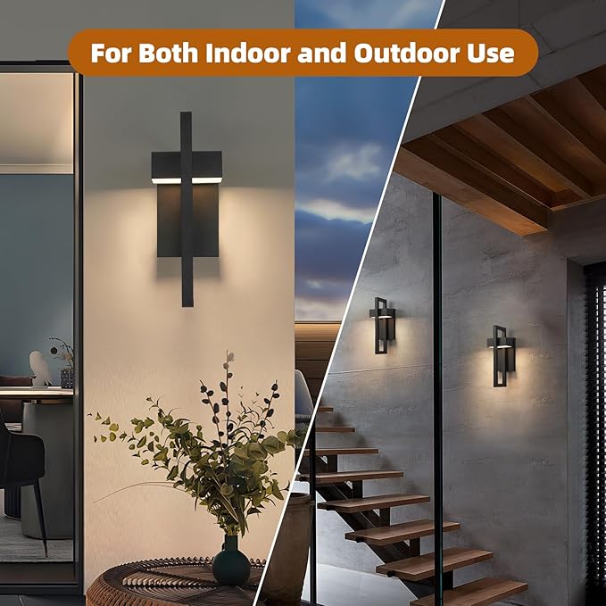 tewei 16.5'' Modern LED Outdoor Wall Sconce, Integrated LED Outdoor Light Fixtures Wall Mount Exterior Lights, Black Front Porch Outside Lighting for House, Backyard, Warm White 3000K, 1 Pack