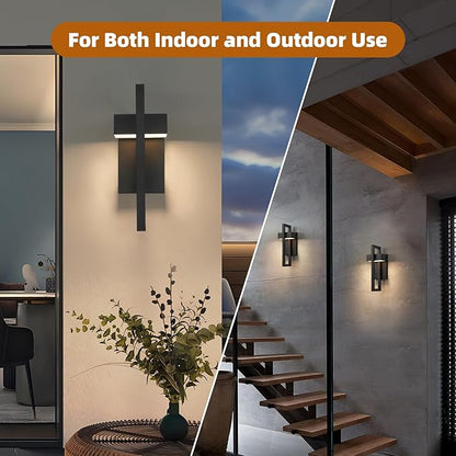 tewei 16.5'' Modern LED Outdoor Wall Sconce, Integrated LED Outdoor Light Fixtures Wall Mount Exterior Lights, Black Front Porch Outside Lighting for House, Backyard, Warm White 3000K, 1 Pack