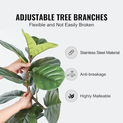 VEVOR Artificial Fiddle Leaf Fig Tree 6 FT, Secure PE Material & Anti-Tip Tilt Protection Low-Maintenance Faux Plant, Lifelike Green Fake Potted Tree for Home Office Warehouse Decor Indoor Outdoor