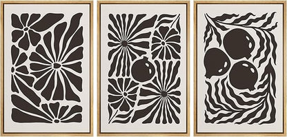 Ashbrook Framed Canvas Print Wall Art Set Mid-Century Modern Flowers & Fruit Nature Wilderness Illustrations Modern Art Floral Botanical Minimal Calm/Relax/Cozy for Bedroom - 16"x24"x3 NATURAL