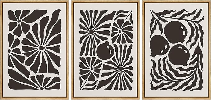 Ashbrook Framed Canvas Print Wall Art Set Mid-Century Modern Flowers & Fruit Nature Wilderness Illustrations Modern Art Floral Botanical Minimal Calm/Relax/Cozy for Bedroom - 24"x36"x3 NATURAL