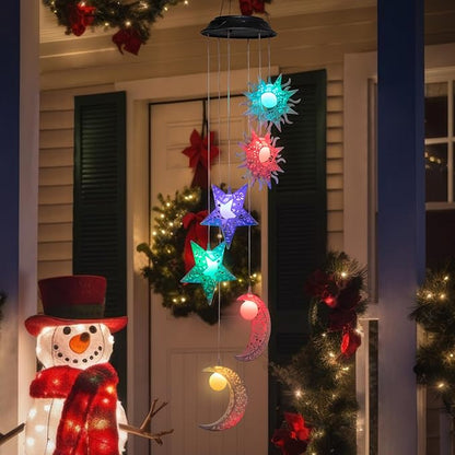 Tryme Solar Wind Chimes with Sun Moon Star Color Changing Windchimes, Outdoor Hanging Lights, Garden Decor Gifts for Mom, Grandma, Wife, Neighbors