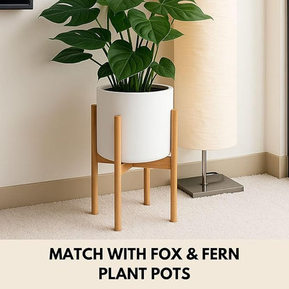 Fox & Fern Adjustable Plant Stand Indoor — 8 to 12 Inch Premium Mid Century Bamboo Plant Stand with Adjustable Width; Plug In Design; Easy to Assemble; Two Heights - For 8, 9, 10, 11 & 12 Inch Pots