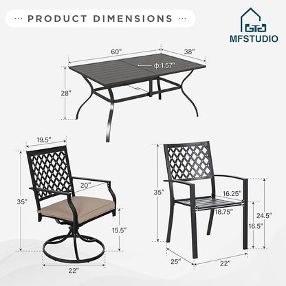 MFSTUDIO Patio Dining Set for 6, Outdoor Table and Chairs Set with Umbrella Hole, 7 Piece Metal Outdoor Dining Set, Patio Furniture Set for Deck Backyard Poolside Garden