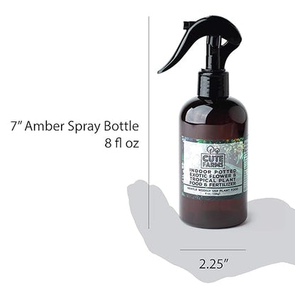 Cute Farms Indoor Potted Exotic Flower & Tropical Plant Fertilizer | Gentle Weekly Use Formula Plant Food (8 oz. Spray + ONE Fine Mist Spray Bottle)