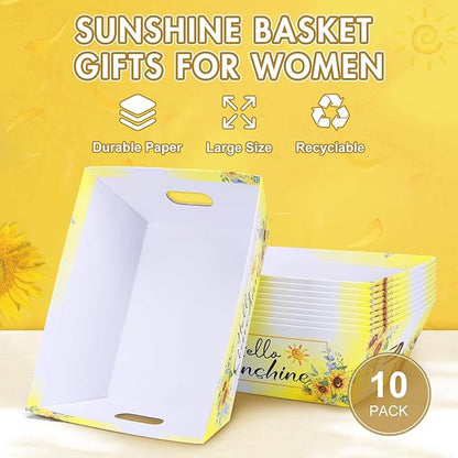 AFOROEOA 10PACK Sunshine Baskets for Gifts Empty, 10x12” Gift Baskets for Women Empty 10 Bows 10 Bags, Empty Gift Basket for Women Mother's Day Thanksgiving Christmas Easter Teacher Appreciation
