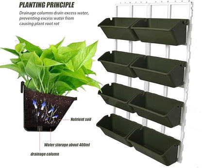 Vertical Wall Hanging Planter 8 Pockets, 4-Tier Indoor and Outdoor Plant Stand with Detachable Hooks, Hanging Plastic Pot Balcony Planter for Flowers Vegetables Herbs(4 Plugs)