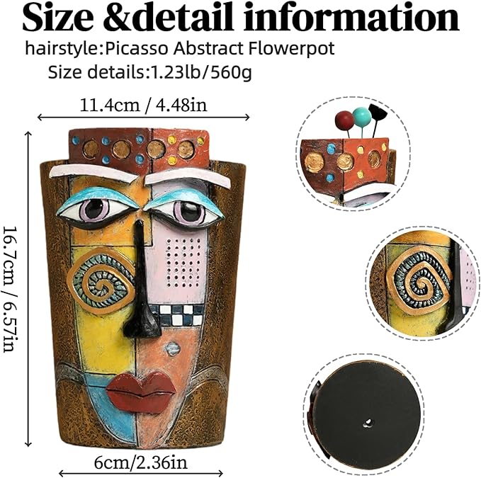 Picasso Abstract Face Flower Pot,Plant Pot with Facial Expressions,Handmade Resin Plant Pot with Drainage Holes,for Indoor and Outdoor Botanical Home décor (Brown Small)