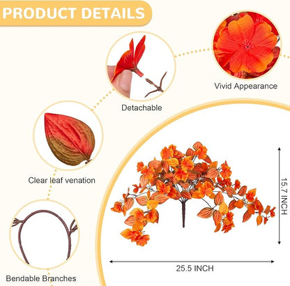 Fake Fall Flowers Artificial for Decoration 2PCS Faux Silk Fall Flowers Plants for Outdoors Outside Planters UV Resistant Looks Real for Front Door Porch Patio Garden Decor