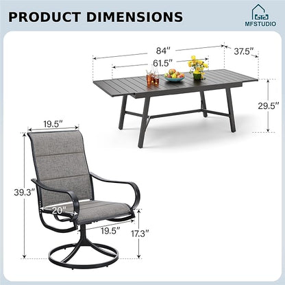 MFSTUDIO Outdoor Dining Set for 6, Expandable Patio Table and Chairs Set, 7 Piece Patio Furniture Set for Deck/Backyard/Poolside/Garden