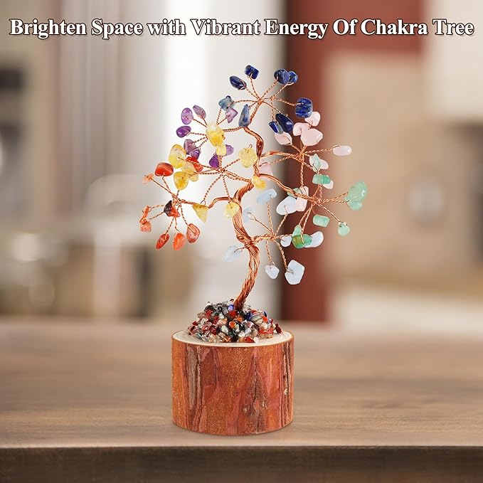 Crystal Tree of Life, Healing Crystal Trees with 63 Beads Chakra Stones, Handmade 7 Chakra Tree for Home Office Desk Crystal Decor, Good Luck Birthday Gifts for Women, Mom