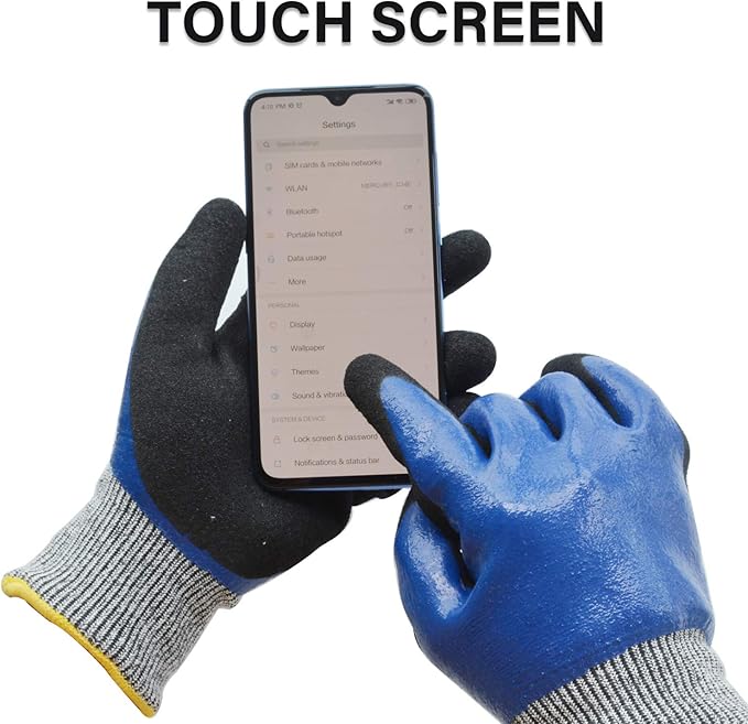 Durable Gardening Gloves, Heavy Duty Nitrile Garden Gloves, Double Coated (Large, 2 Pairs Blue)