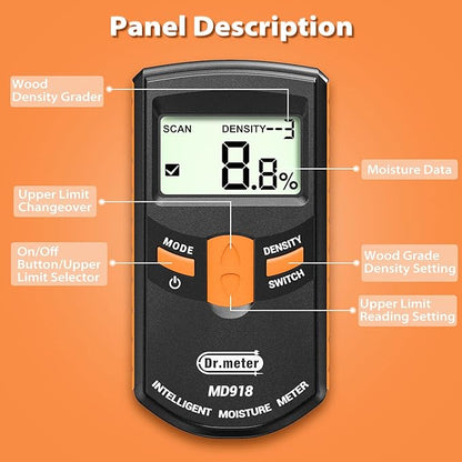Pinless Wood Moisture Meter, Non-Destructive Moisture Detector for Wood Firewood, 4%-80% Measuring Range Digital Sensor Scanner (MD918)