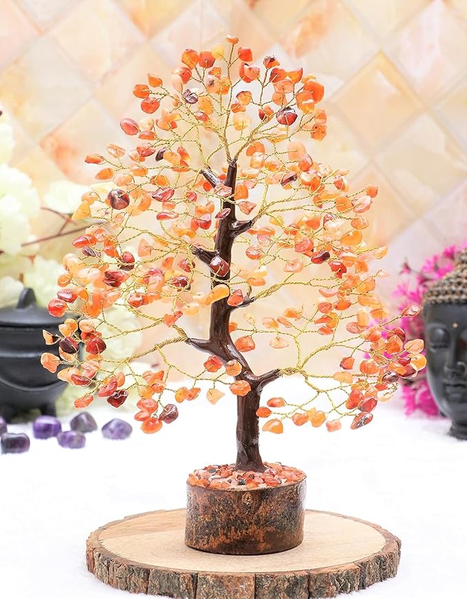 WC Carnelian Chakra Tree of Life - Crystal Tree with 300 Beads for Positive Energy, Sacral Chakra Healing, Good Luck Gift Feng Shui Decor
