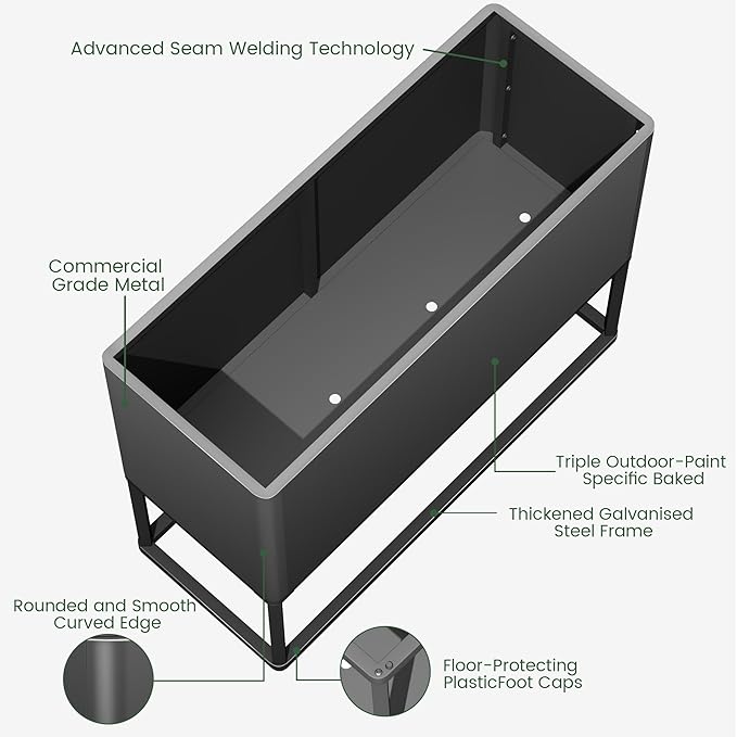 Modern Raised Metal Planter Box with Stand,38"L x 15"W x 30.5"H Outdoor Rectangular Planter,Durable All-Weather Use Elevated Planter for Commercial Patio, Balcony & Porch | Rounded Corner Design