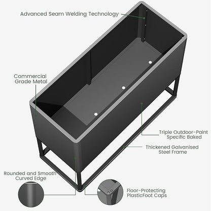 Modern Raised Metal Planter Box with Stand,38"L x 15"W x 30.5"H Outdoor Rectangular Planter,Durable All-Weather Use Elevated Planter for Commercial Patio, Balcony & Porch | Rounded Corner Design
