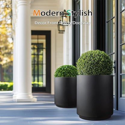 Round Concrete Planter Outdoor Indoor, Large Cement Plant Pots for Flowers (Black, 12 inch)