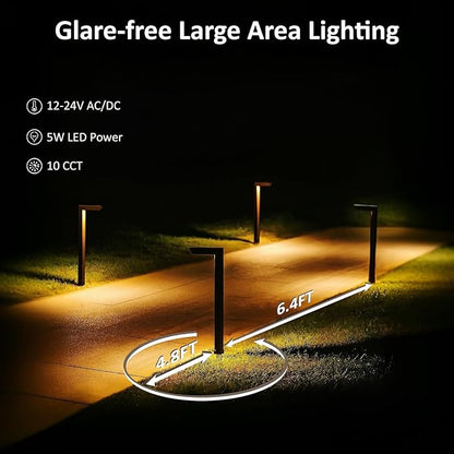 Low Voltage Pathway Lights, 12V 5W LED RGB Color Changing Wired Landscape Path Lights Outdoor for Walkway Driveway Garden of Christmas Halloween, CRI90, Aluminum, Bronze, ETL, Pack of 6