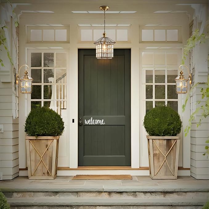 Milaii Copper Brass Outdoor Pendant Lights, Waterproof Hanging Porch Light Exterior Lantern Light Fixture with Clear Glass Outdoor Chandelier for Patio Kitchen Dining Room Entryway