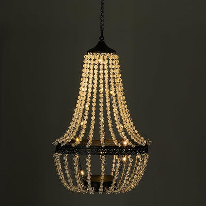 Hanging Solar Lantern Outdoor, 28” Modern Clear Crystal Acrylic Chandelier with 30 Warm White Lights S Hook for Garden, Yard, Patio, Gazebo Decorations