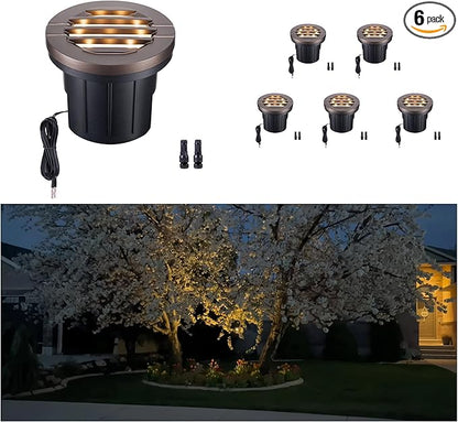 Landscape Well Light, LED Low Voltage In Ground Lights, IP67 Waterproof 12V Outdoor, Grill Top 6W 350LM Aluminum ORB for Sidewalk & Driveway 6 Pack, Color Temp Random: 3000K or 5CCT