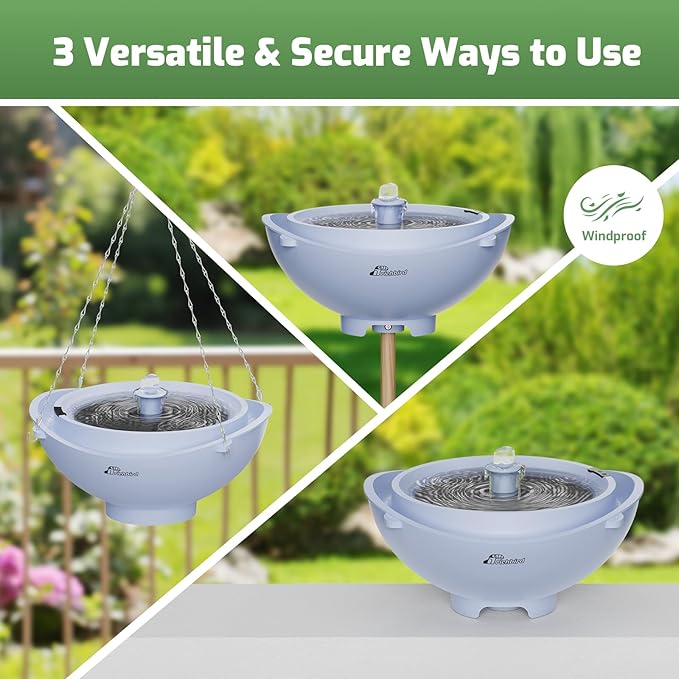 Solar Bird Bath with Fountain and Battery Backup, 3-in-1 Hanging or Freestanding Birdbath, Low-Water Protection & 3 Nozzles for Garden Patio Decor (Sky Blue)