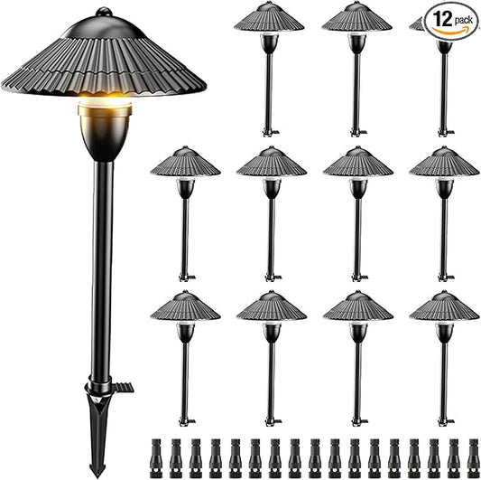 ZUCKEO Low Voltage Landscape Lighting LED Pathway Lights, 5W Landscape Path Lights 3000K Warm White 12-24V, Outdoor IP66 Ground Light for Garden, Walkway, Yard (12-Pack with Connector)