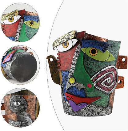 TOZLU Art Abstract Face Planters Pots Head,Unique Fun Abstract Face Flower Pot Ornaments Head Planter Pots Container Colorful Resin Flower Pot for Home and Garden Decor(Picasso Abstract Flowerpot)
