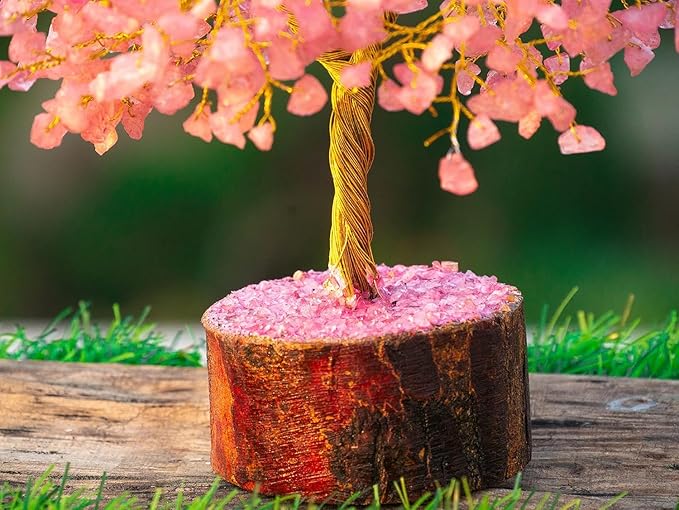 Handcrafted Crystal Tree for Good Luck | 300 Beads Bonsai Tree for Positive Energy, Love, and Harmony | Feng Shui Money Tree | Spiritual Gift & Home Decor | 7-9 Inches (Rose Quartz)