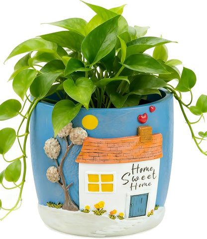 New Home Gift Ideas: Home Sweet Home Plant Gift for Plant Lover - 5.3in Hand-Painted 3D Art Planter - Gardening House Warming Gift for New Apartment Christmas