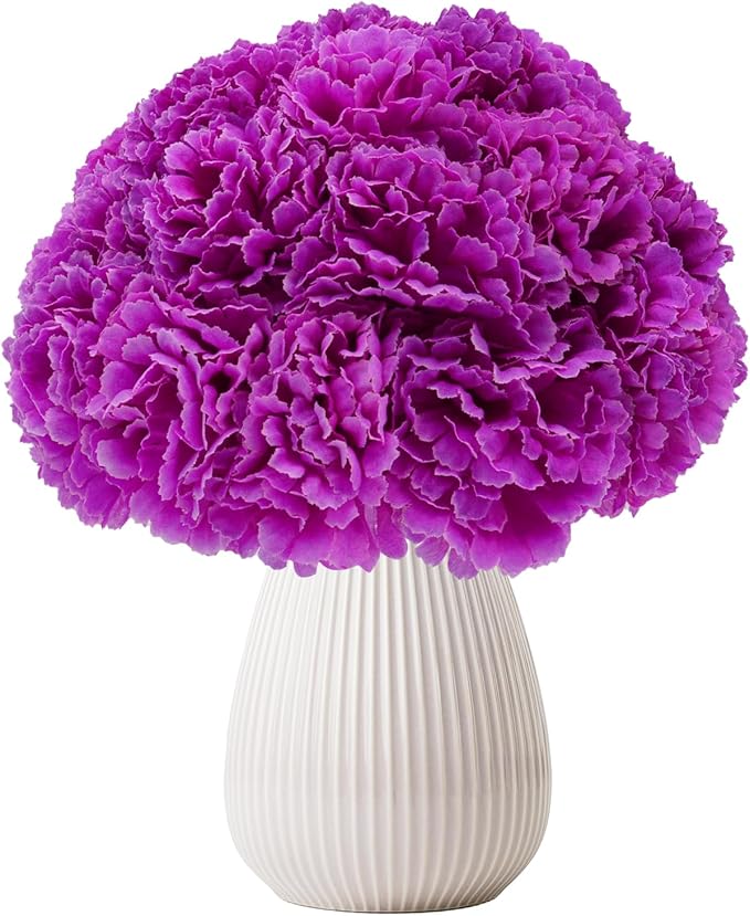 Silk Carnation Flower, 50 Artificial Flowers, Used for Wedding Decoration DIY Handmade Flowers, Carnation Flower Diameter 3.5 Inches and 6 Inches Stem (Purple)