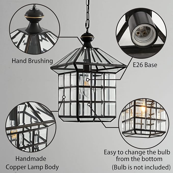 Milaii Copper Bronze Outdoor Pendant Light Fixtures, Exterior Lantern Pendant Lighting Oil Rubbed Bronze Waterproof Hanging Porch Light with Clear Glass Anti-Rust Patio Entryway Outdoor Chandelier