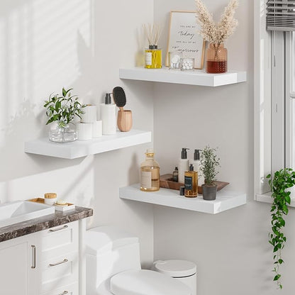 Heimlove 12" Deep White Floating Shelves for Wall, 24 Inch Shelf Bathroom Shelves Set of 2, Mounted Shelves for Books Living Room Laundry Room Bedroom Kitchen Home Office